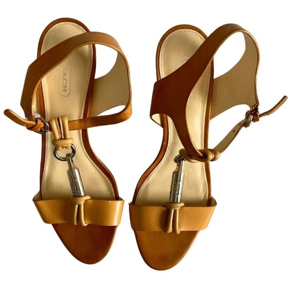 COACH GENESIS CAMEL BROWN LEATHER T-STRAPS SANDALS - 7B - Picture 5 of 10
